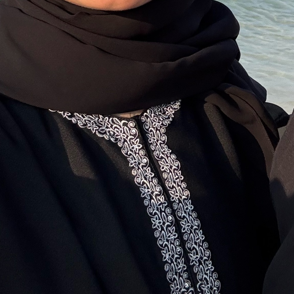 Elegant Black and Silver abaya with Swarovski embellishments
